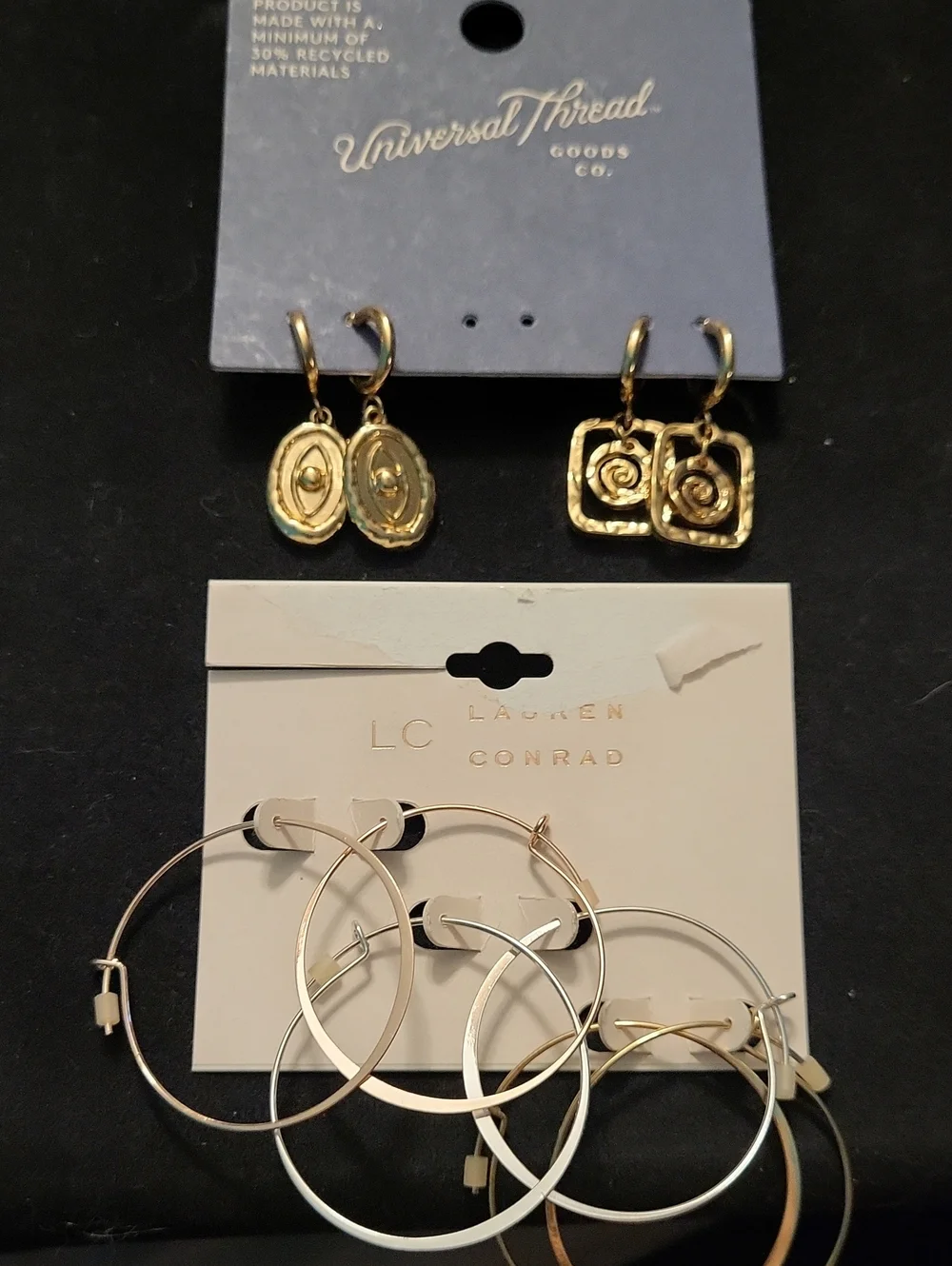 Universal Thread Gold-Tone Oval and Square Dangle Earrings Set NWT